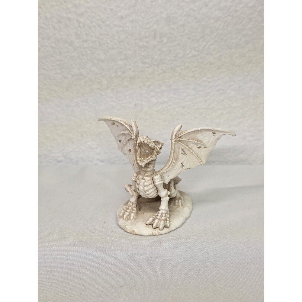Gothic Skeleton Winged Dragon Figurine Bone Color Undead Mythical Creature
